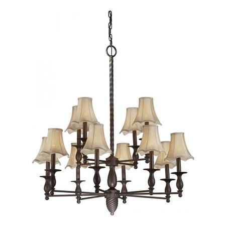 FORTE Twelve Light Antique Bronze Fabric Shade Up Chandelier 2521-12-32